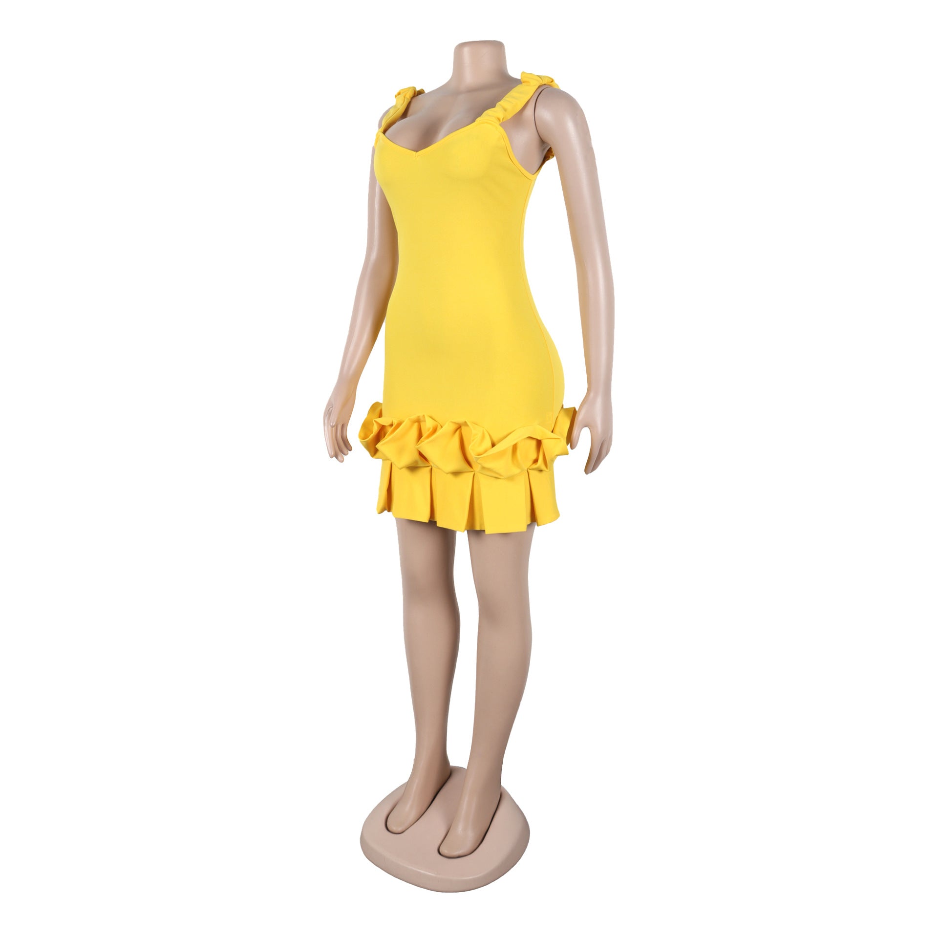 Women Pleated Lace Backless Bodycon Dress 8