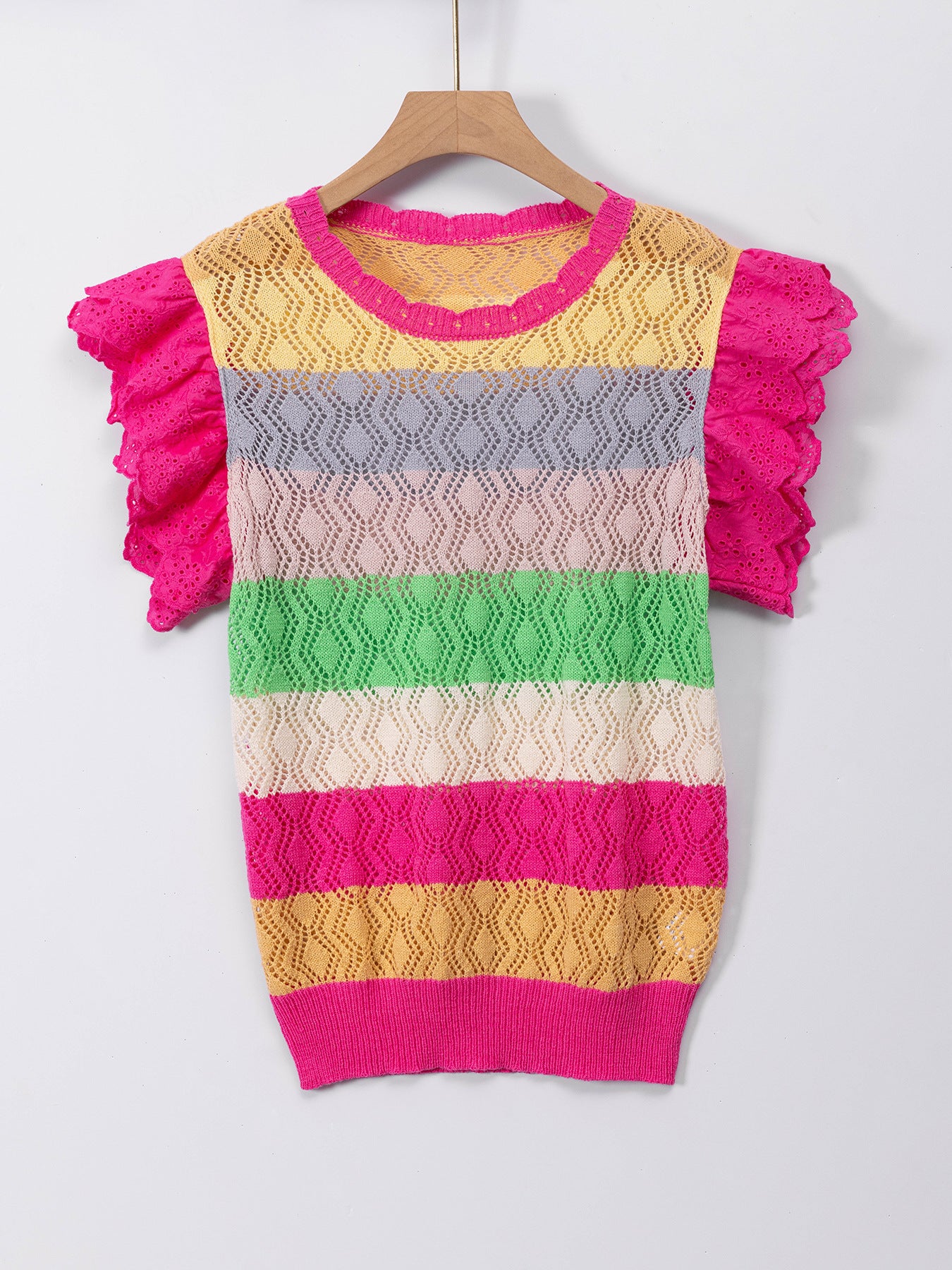 Summer Striped Cutout Round Neck Knit Tank Top 7