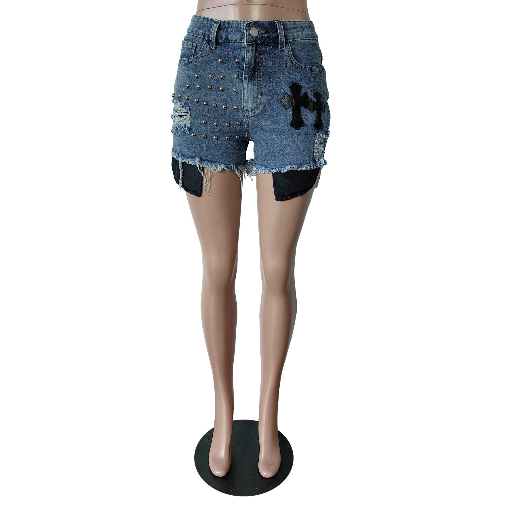 Women Stretch Beads Denim Shorts 4