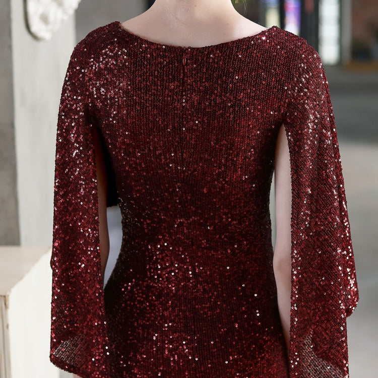 Autumn Formal Sequins Burgunry O-Neck Mermaid Evening Dress 5