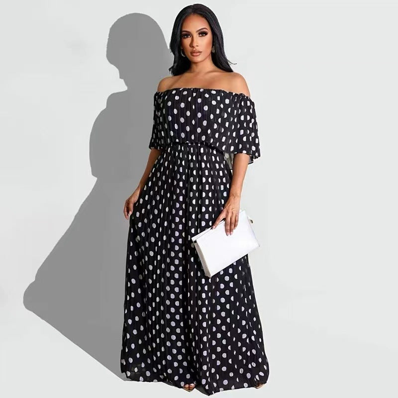 Summer Polka Dot Print Fashion Casual Long Plus Size Dress