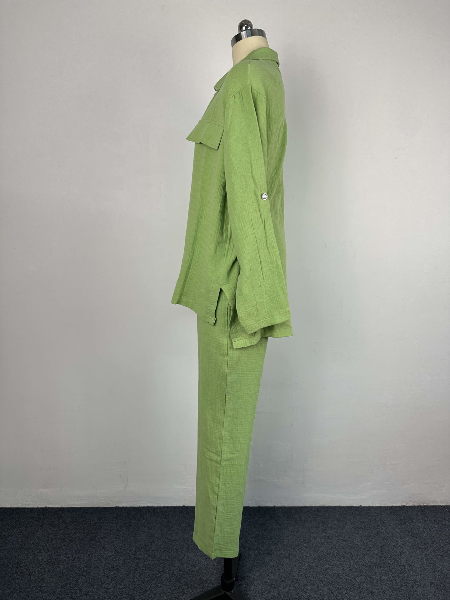 Plus Size Women's Double Crepe Oversized Turndown Collar Long Sleeve Set 23