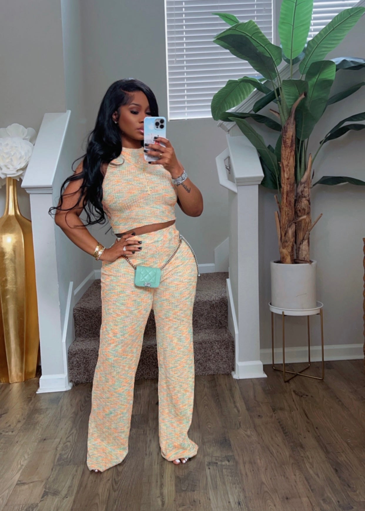 Women's Summer Sleeveless Printed Tank Top Wide-Leg Trousers Two-Piece Set