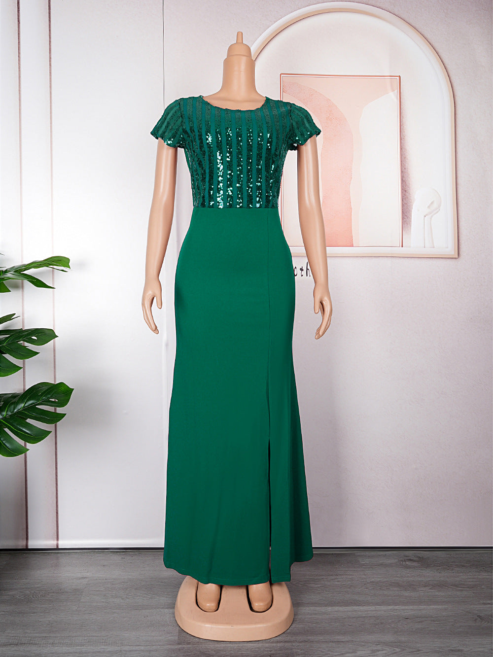 Plus Size African Dress Party Round Neck Solid Dress 15