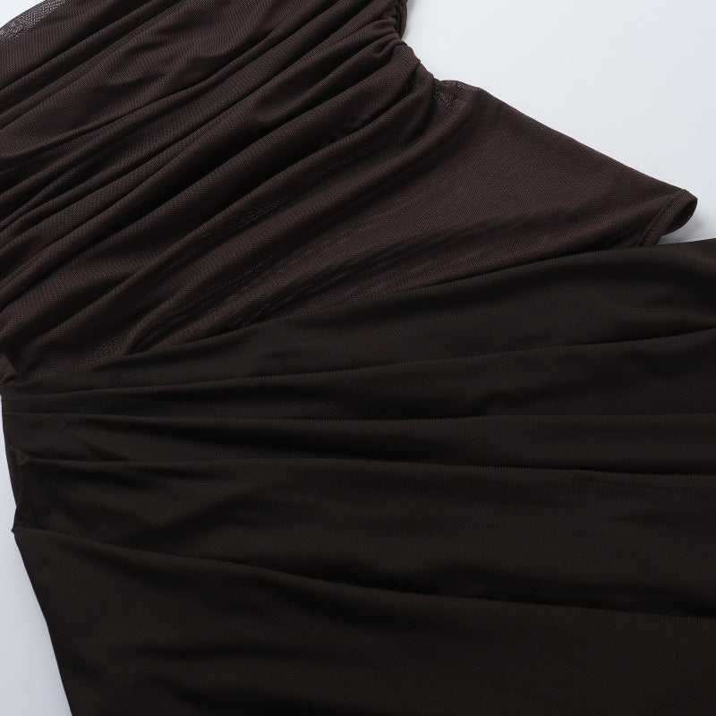 Women summer backless halter neck mesh see-through dress 16