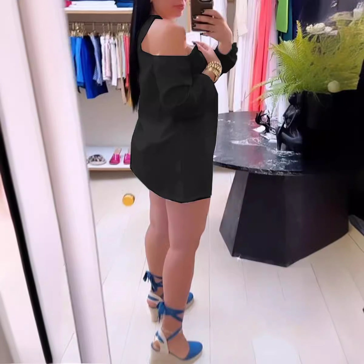 Women Solid Hollow Shoulder Crossover Dress 8