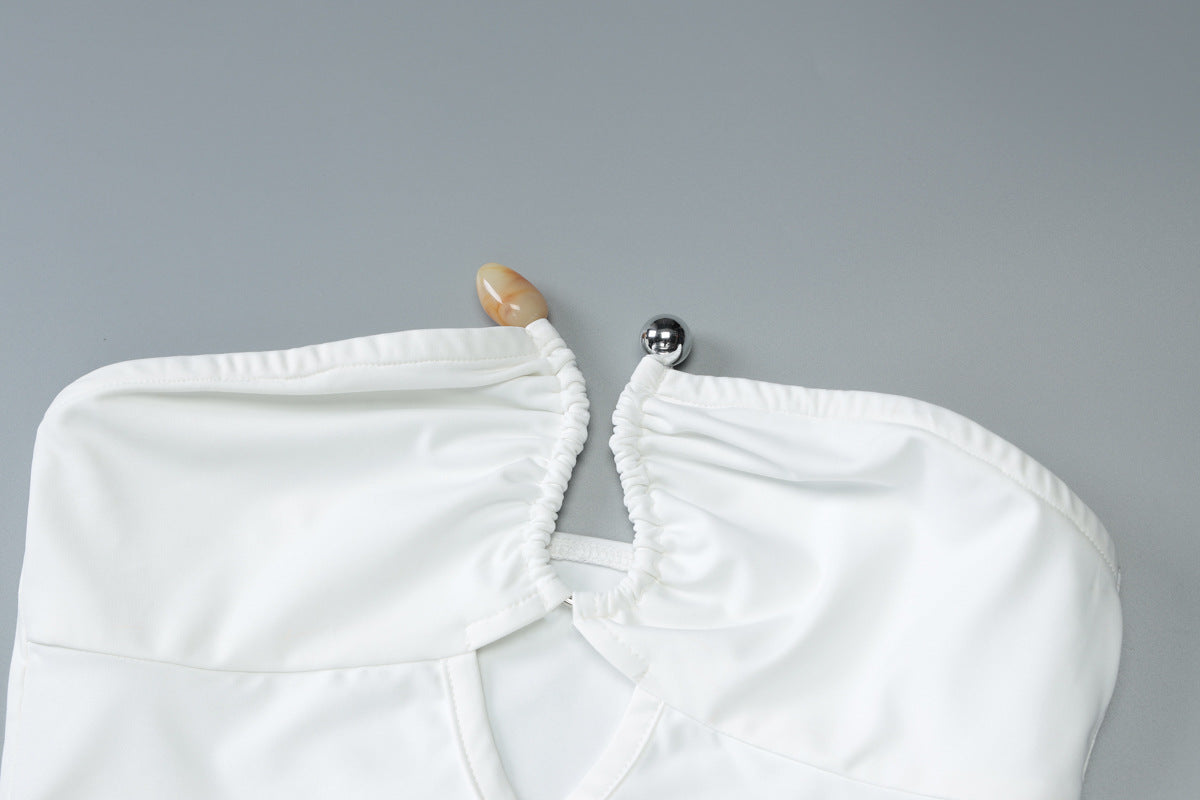 Women sexy Strapless Patchwork steel ring Bodycon Maxi Dress 12