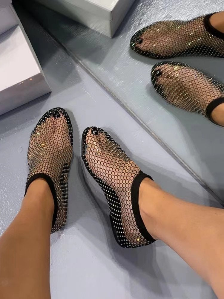Summer Diamond Mesh Sandals Sexy Plus Size Flat Sandals 8
