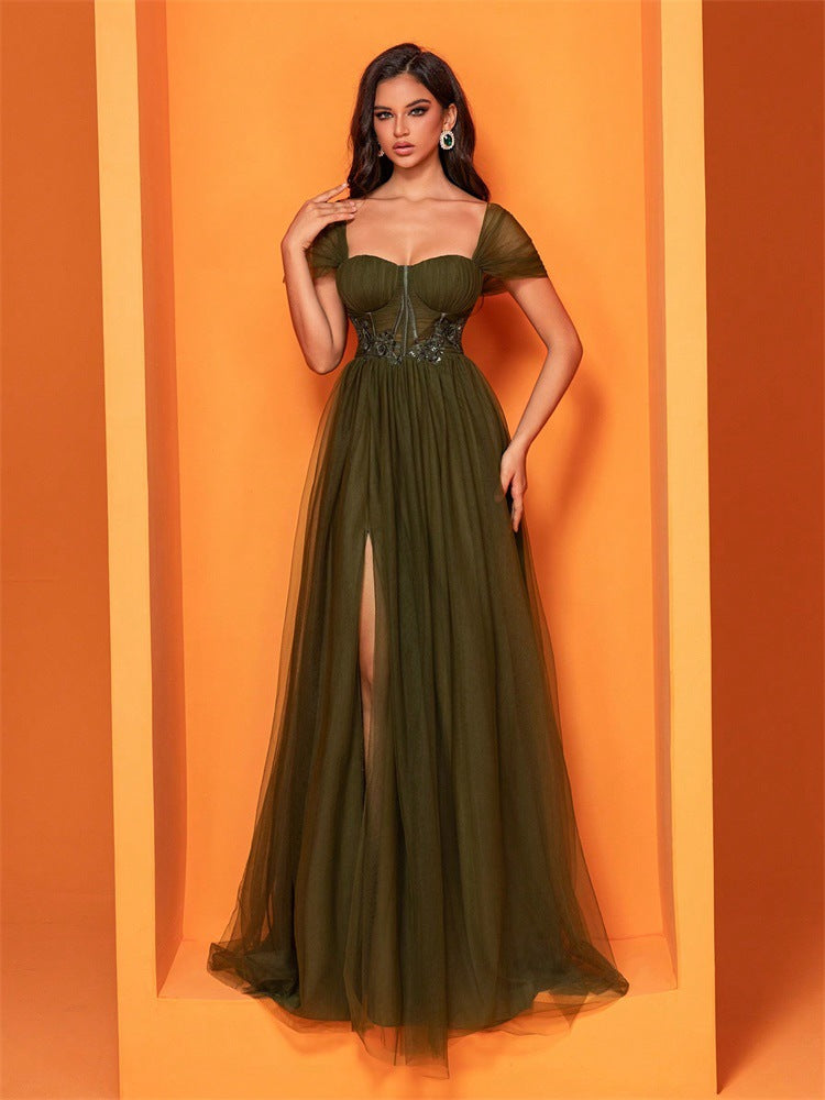 Women Chiffon green slit fishtail bridesmaid Formal Party Evening Dress 6