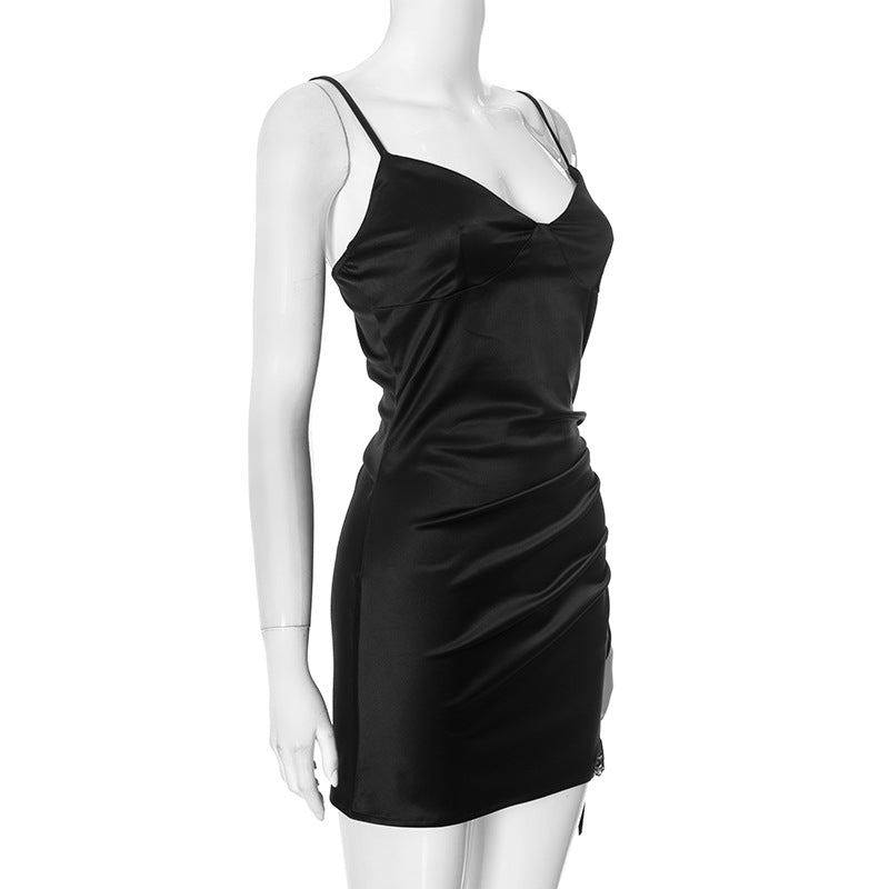 WomenŸ??s Sexy Black Lace Patchwork Straps Dress 8