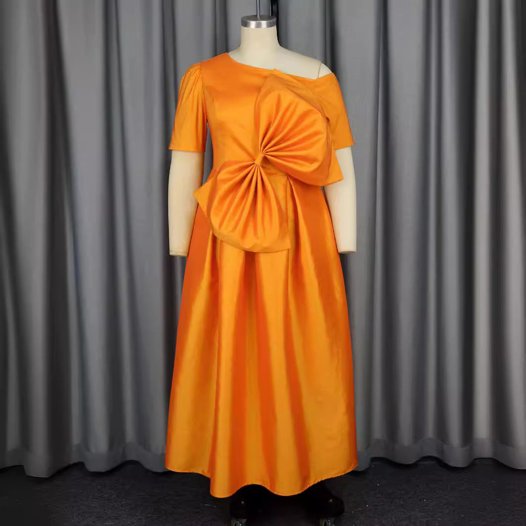 Women Spring Slash Shoulder Off Shoulder Party Bow Dress 3