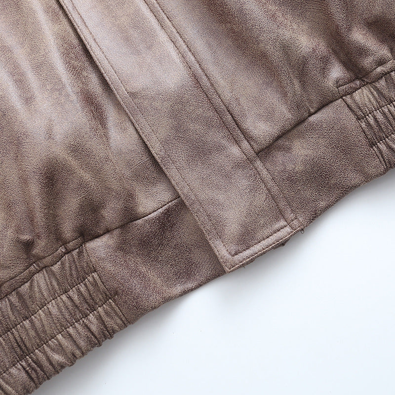 Women American Retro Loose PU-Leather Flight Jacket 26