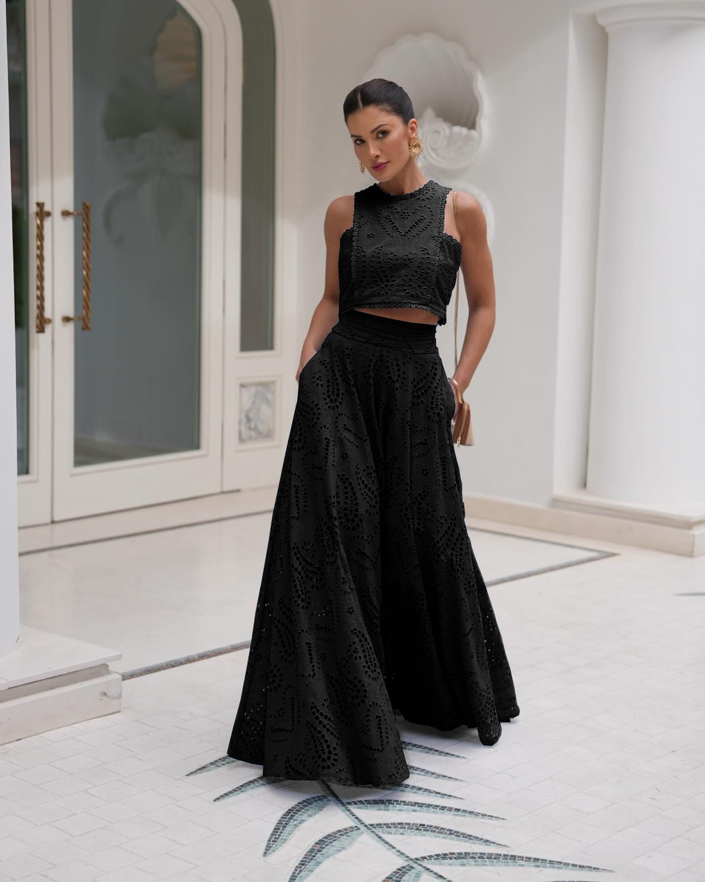 Women Spring Summer Casual Holidays Sleeveless Top and Skirt Two-piece Set 6