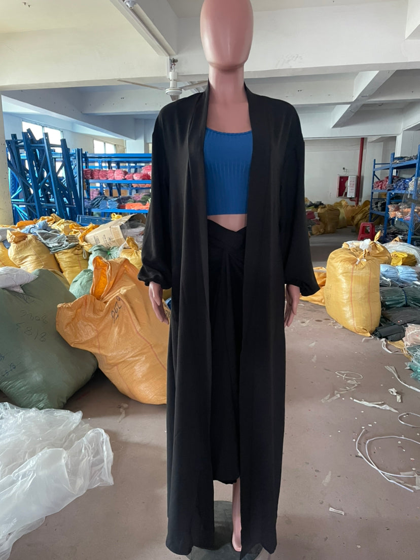 Autumn And Winter Solid Color Lantern Sleeve Lace-Up Robe Coat 10