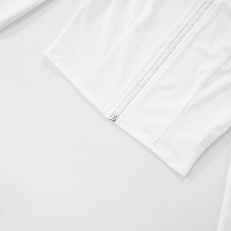 Women's Stand Collar Long Sleeve Slim-Fit Zip-Up Cropped Top & Short Skirt Two-Piece Set 22