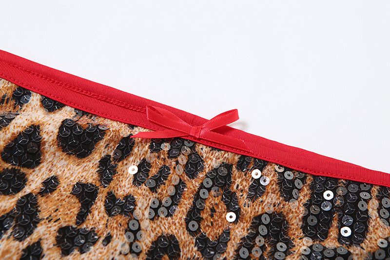 Women Spring Sexy Leopard Sequin Bodycon Dress 13