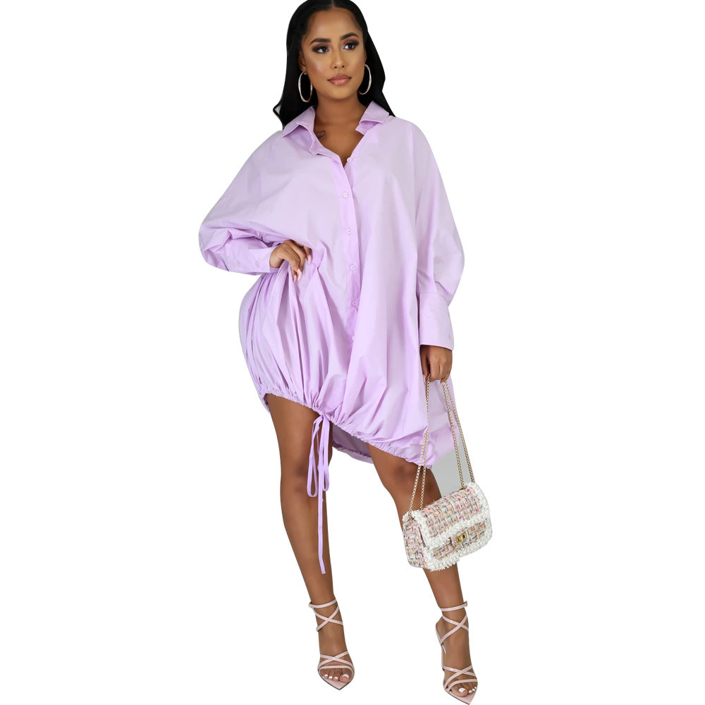 Women Long Sleeve Solid Loose Dress 11