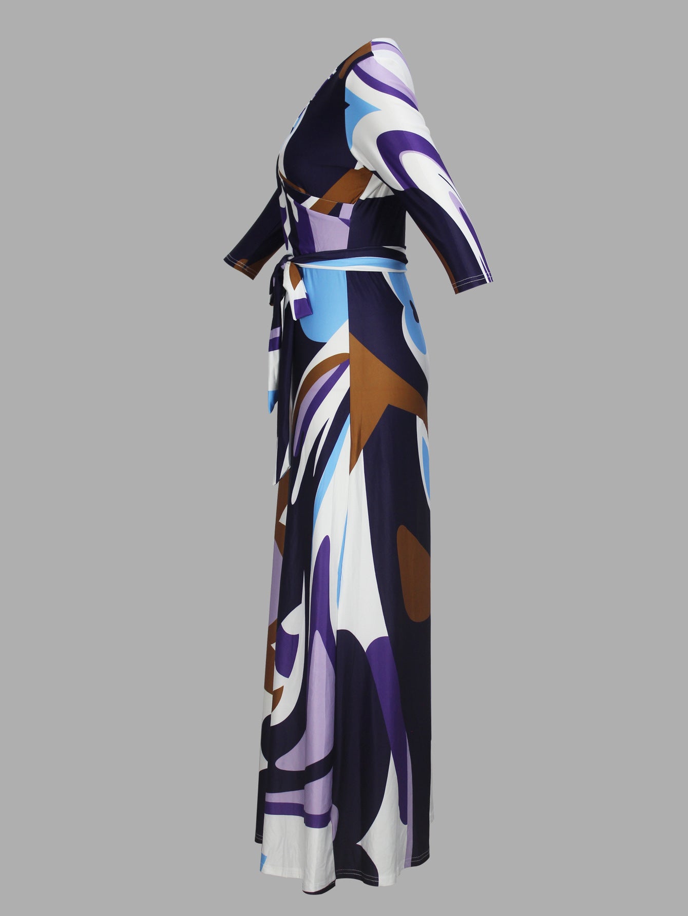 Spring Summer & Autumn Women's Fashion Elegant V-Neck Half-Sleeve Casual Long Dress 15