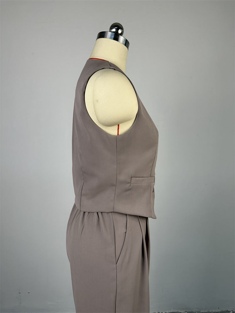 Women 's Spring V-Neck Sleeveless Vest Wide-Leg Trousers Casual Suit 14