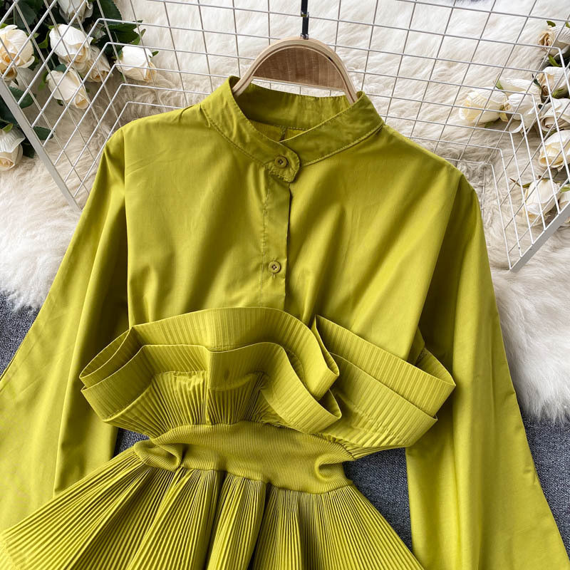 Long Sleeves Slim Waist Ruffled Blouse 5