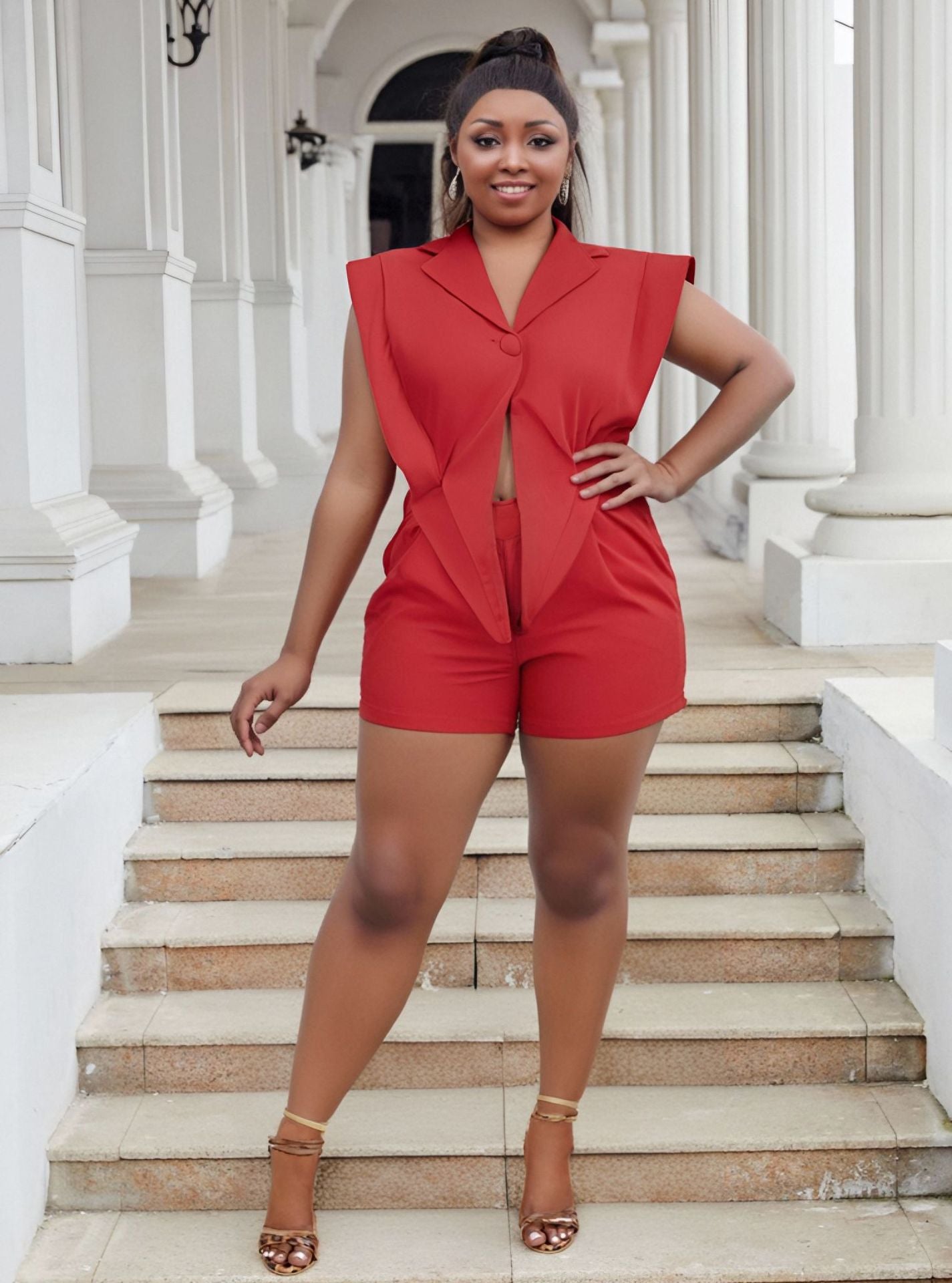 Plus Size Women Casual Irregular Hem Hollow V-neck Jumpsuit 10