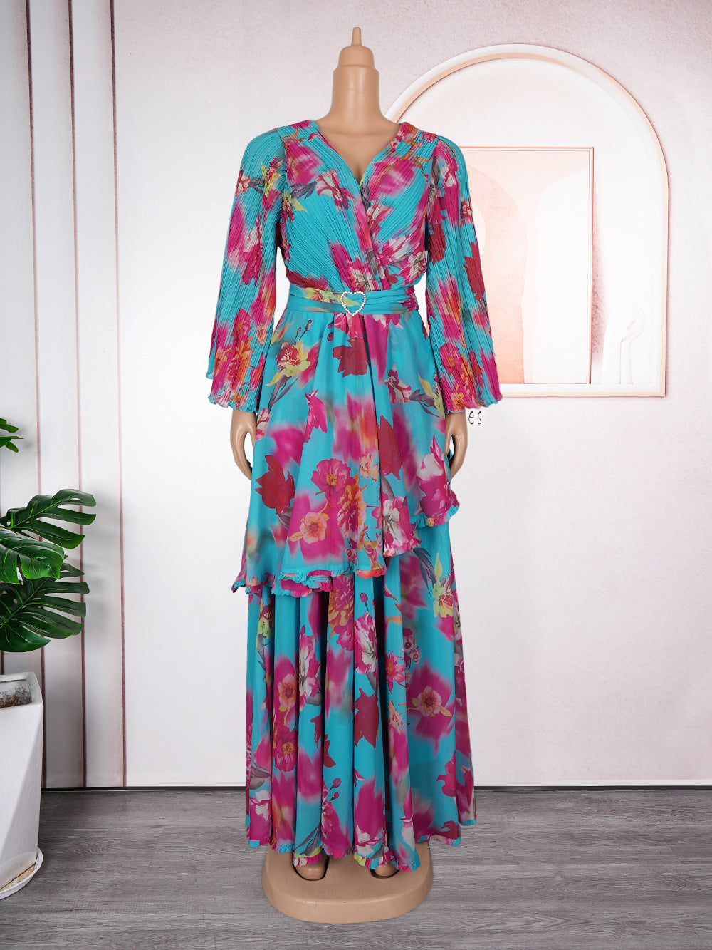 Plus Size  African Women's Floral Print Long Dress 11