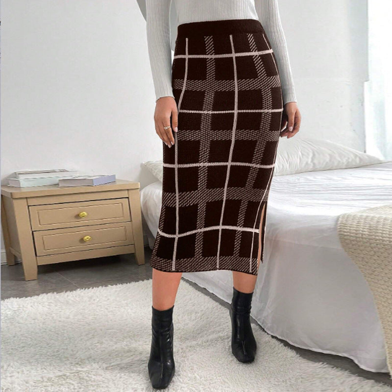 Women Slit Plaid Skirt 5