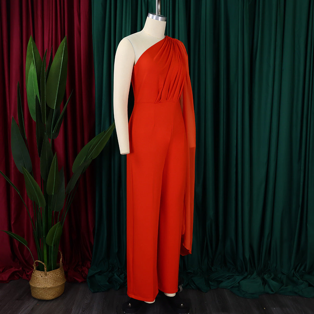 African Women's Solid Color Sexy One Shoulder Formal Party Fashion Jumpsuit 45