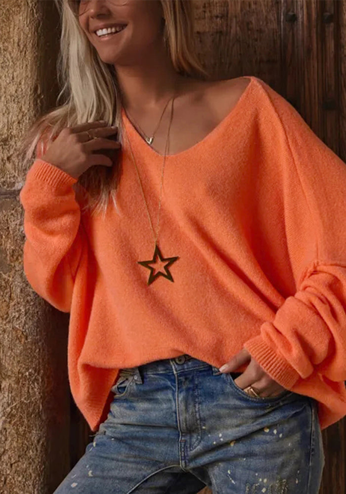 Fall/Winter Deep V-Neck Pullover Women's Sweater Fashion Casual Loose Long-Sleeve Knit Top