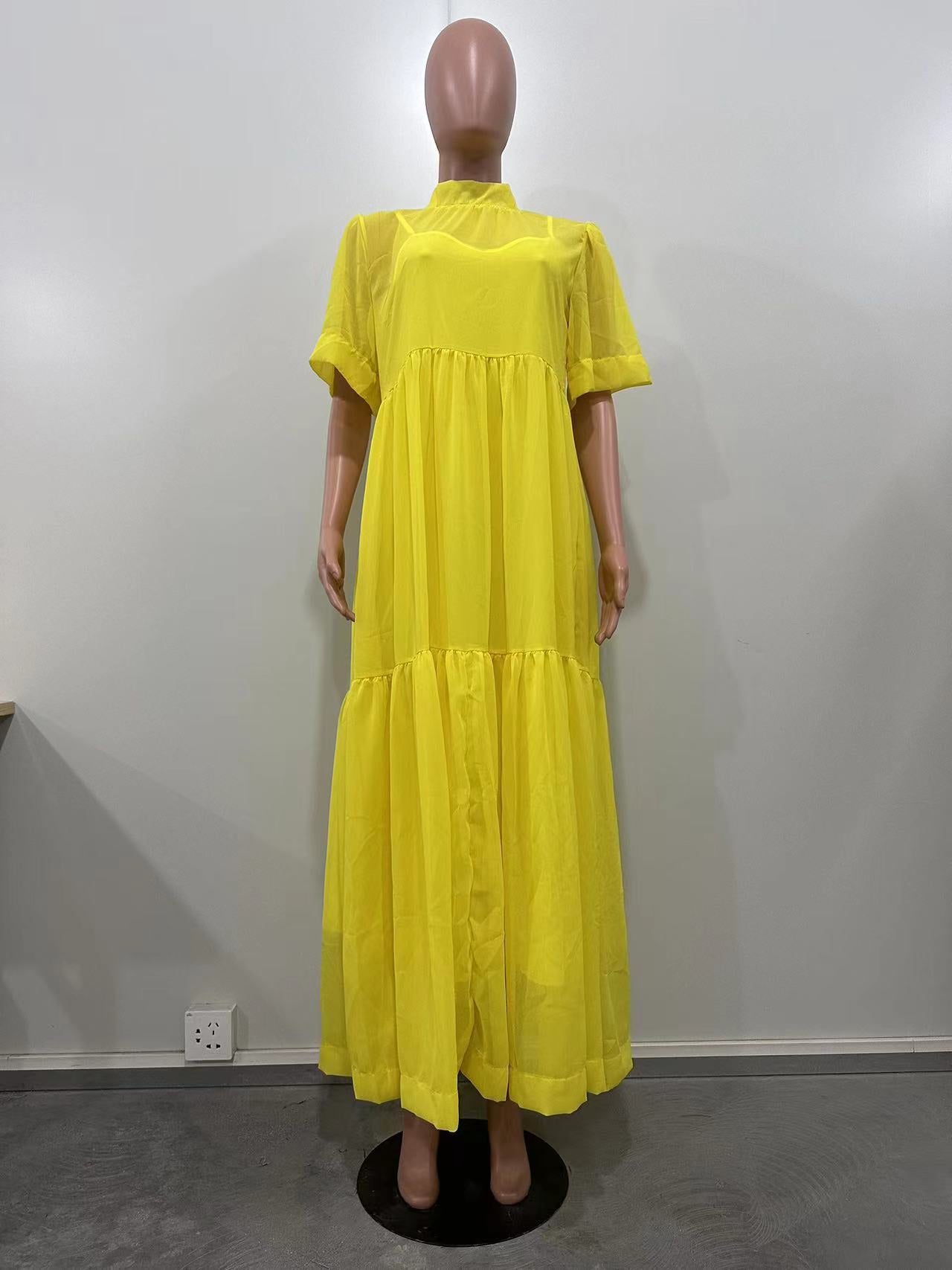 Women chiffon Patchwork Short Sleeve Maxi Dresses 15