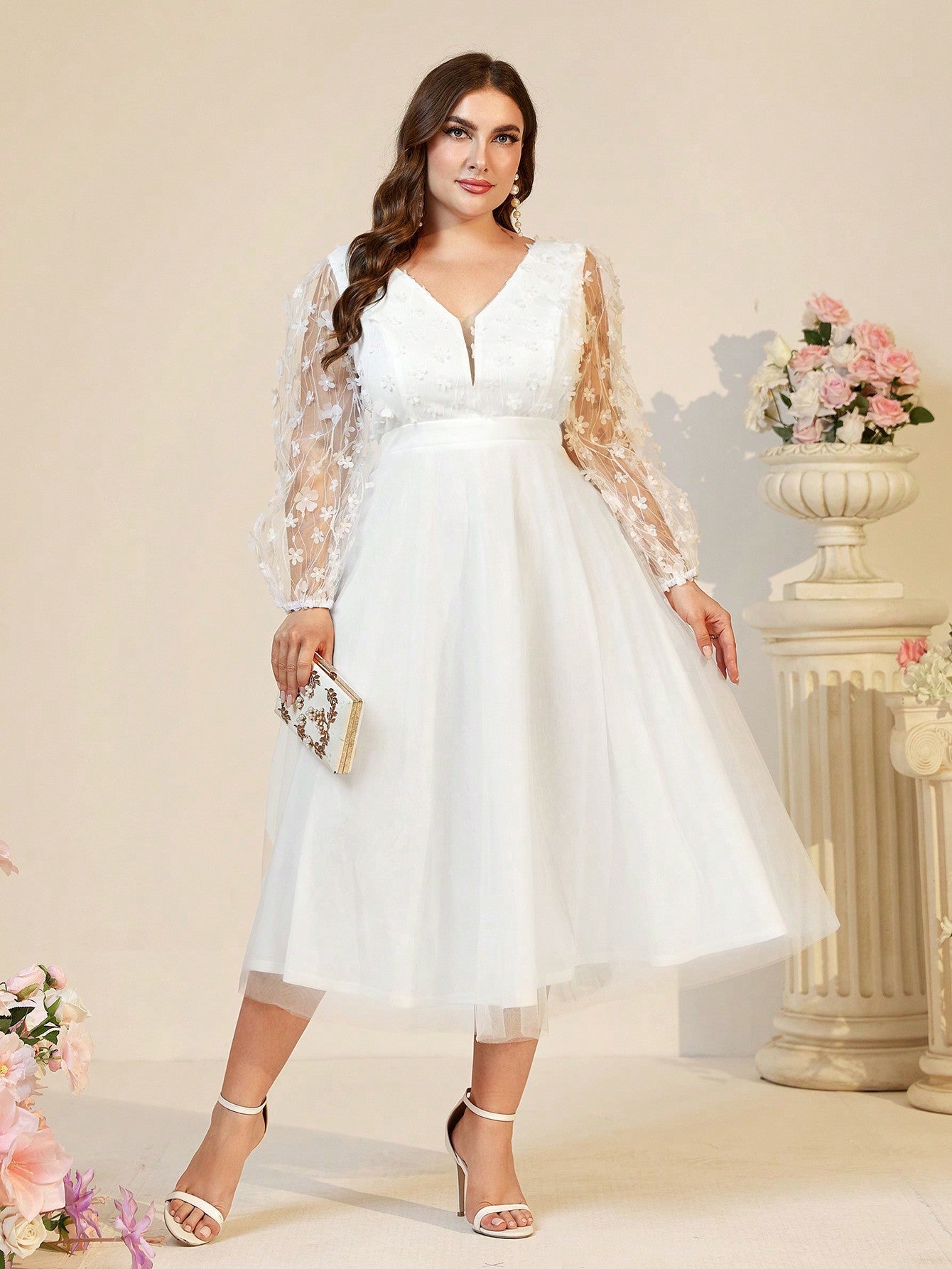 Plus Size Women Summer Party See-Through Mesh Dress 7