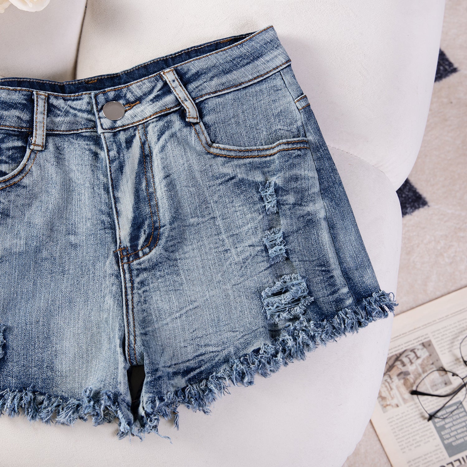 Sexy Casual High-Waist Plus Size Ripped Denim Shorts 20