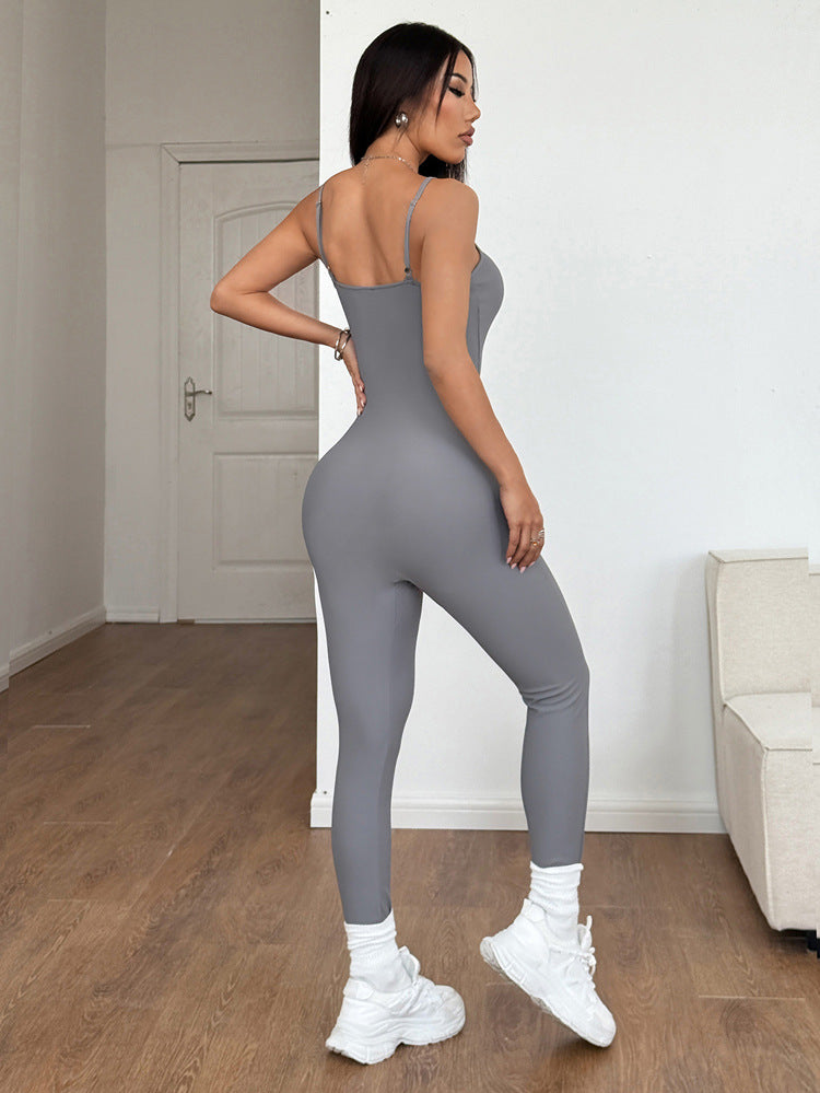 Spring-Summer Sporty Yoga Style Sleeveless Strap Slim-Fit Jumpsuit for Women 7