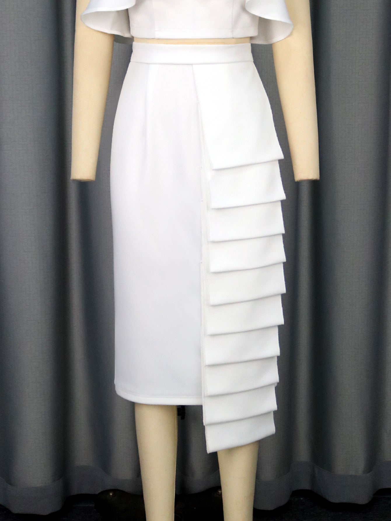 Sexy Strapless Peplum Top & Elegant White Asymmetric Bodycon Skirt Two-Piece Set 8