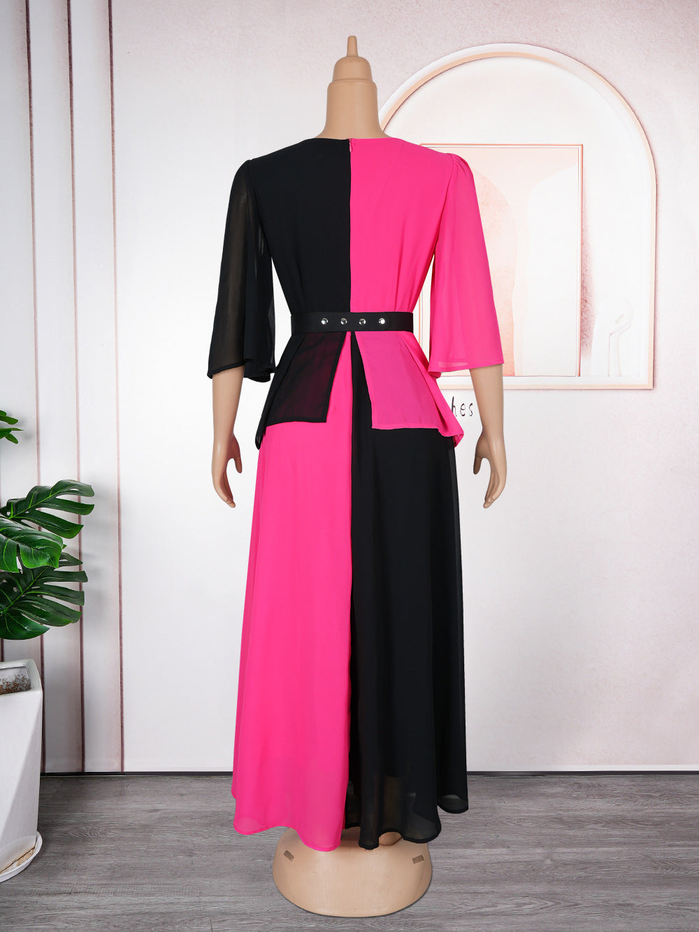African Women's Elegant Plus Size Chiffon Patchwork Contrast Long Dress 10