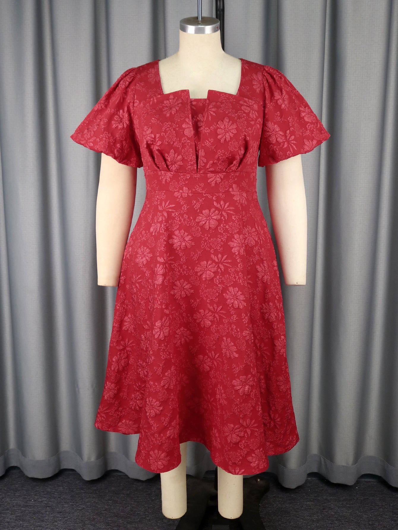 Plus Size Formal Party Dress High Waist Slim Fit Square Neck Puff Sleeve A-Line Gown 7