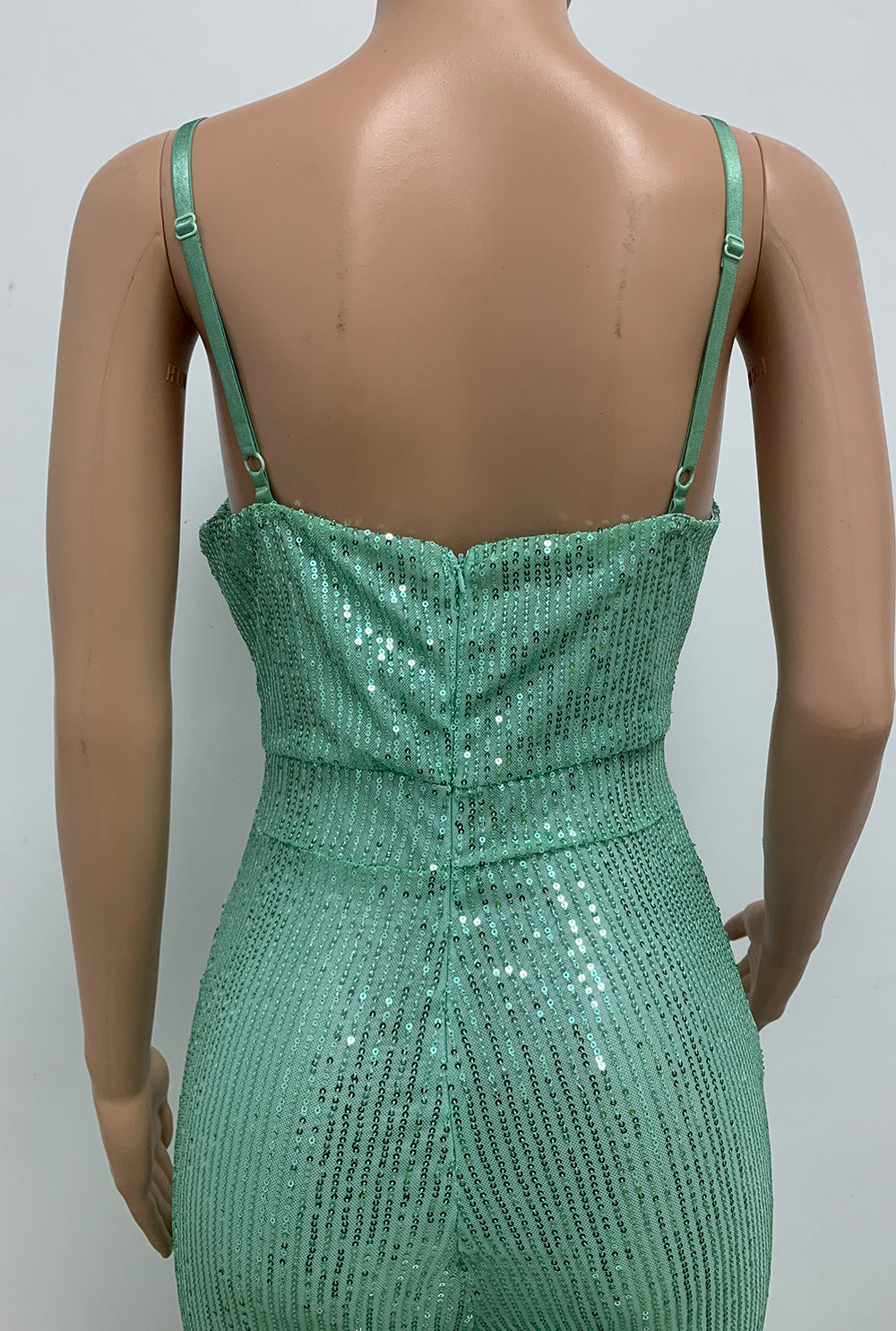 Deep V Neck Low Back Sleeveless Chic Sequined Straps Elegant Women's Party Jumpsuit 134