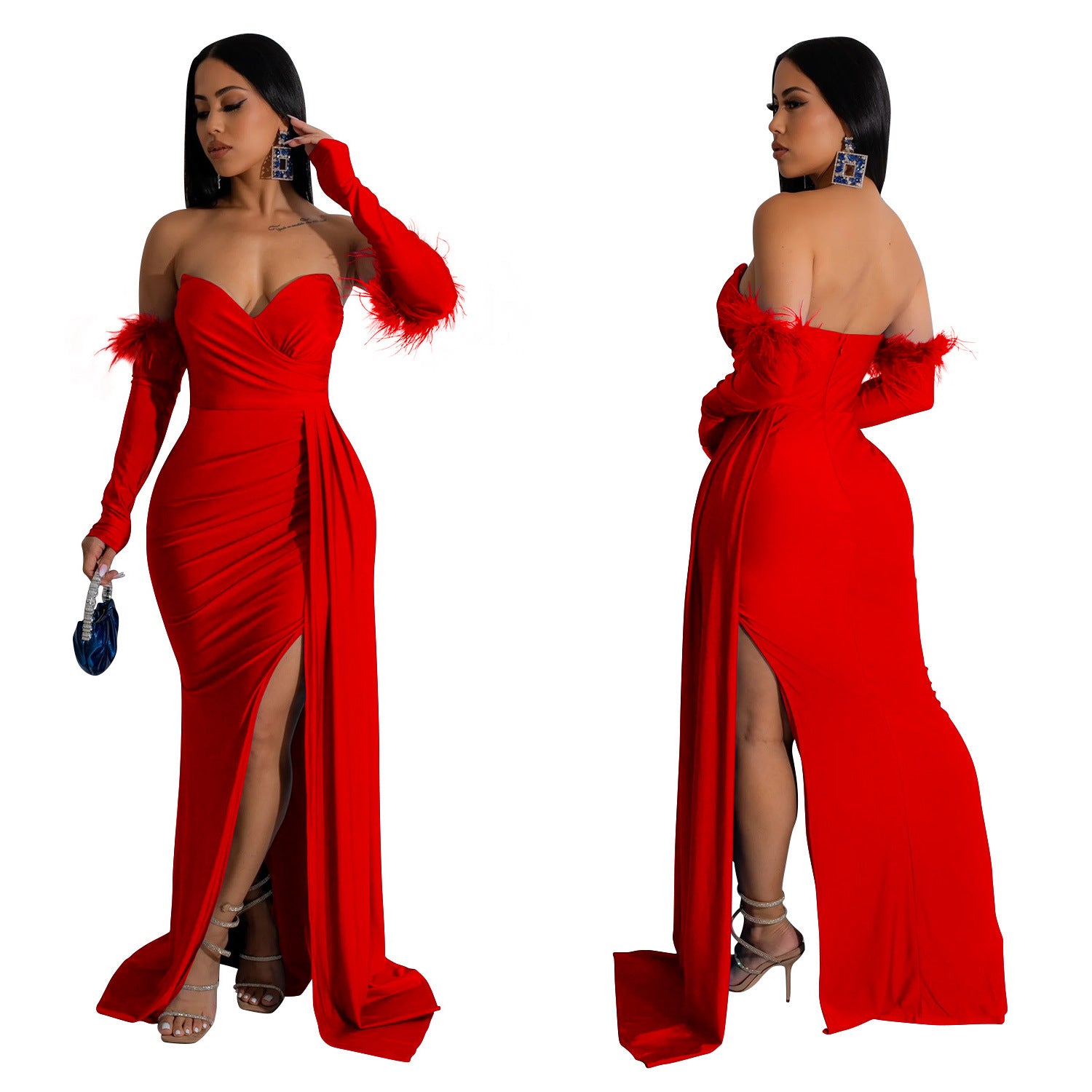 Fashion Women's Solid Color Pleated Low Back Slit Maxi Dress 25