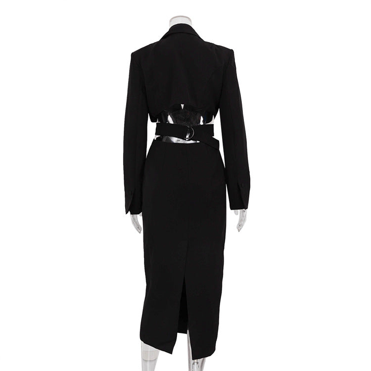 Women hollow Open Waist single-breasted long-sleeved Blazer dress 9