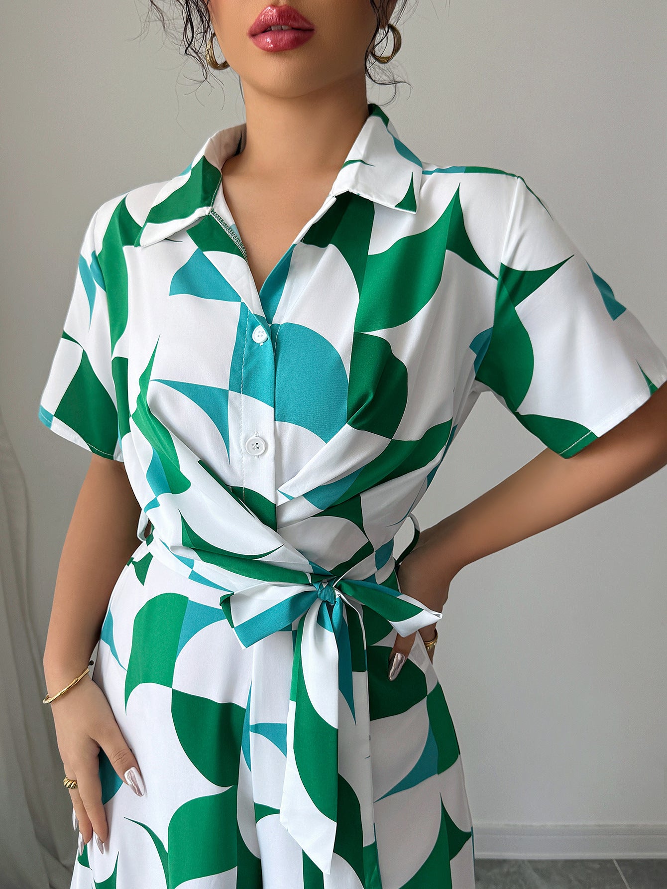 Women Elegant printed short-sleeved wide-leg jumpsuit 5