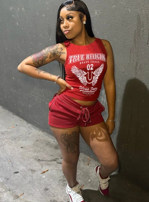 Women Sexy Printed Vest Shorts Two-piece Set 5