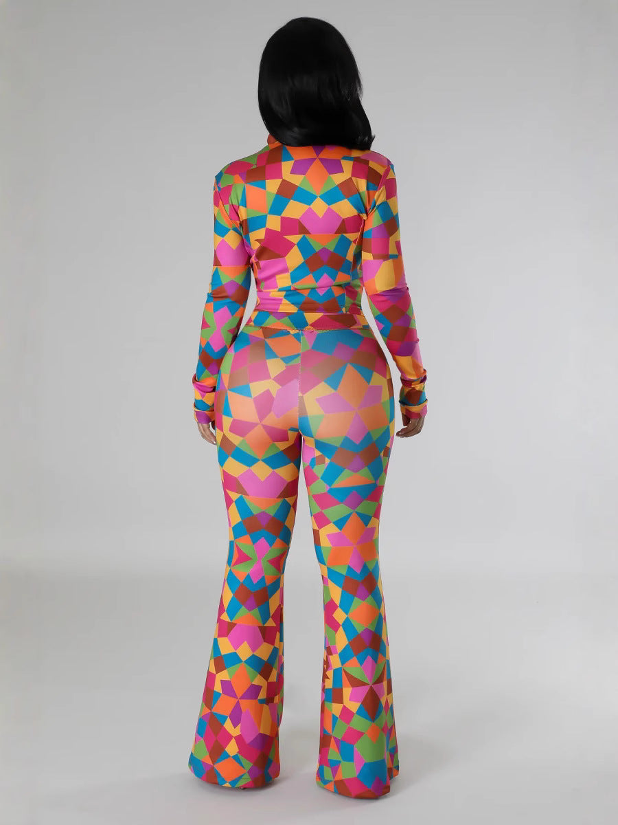 Women Long Sleeve Printed Top and Pants Two Piece 4