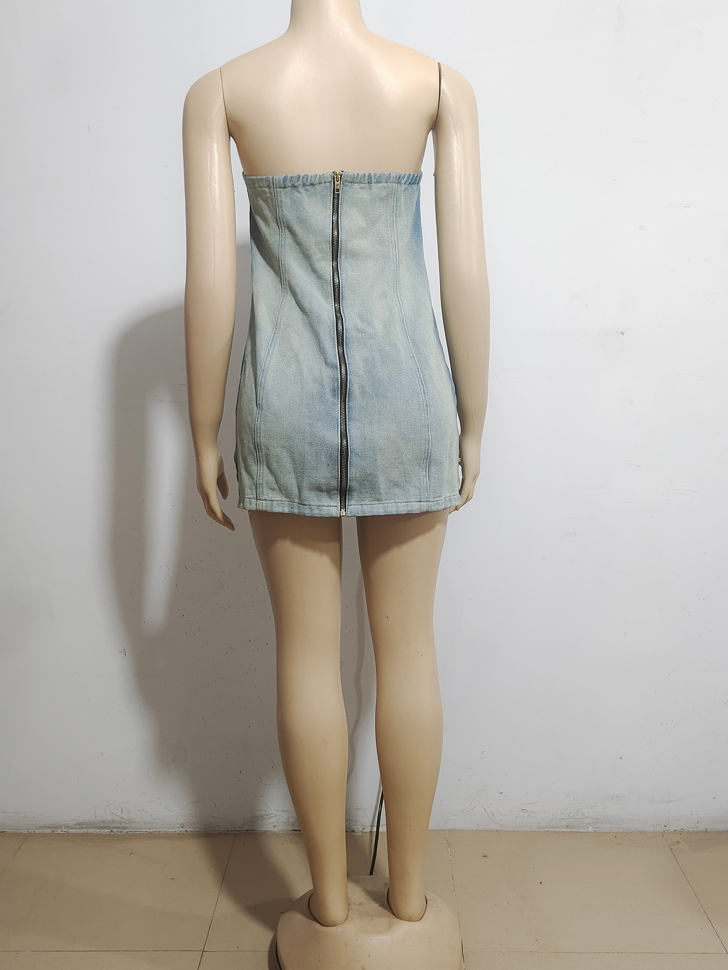 Women Sexy Washed Ripped Denim Dress 6