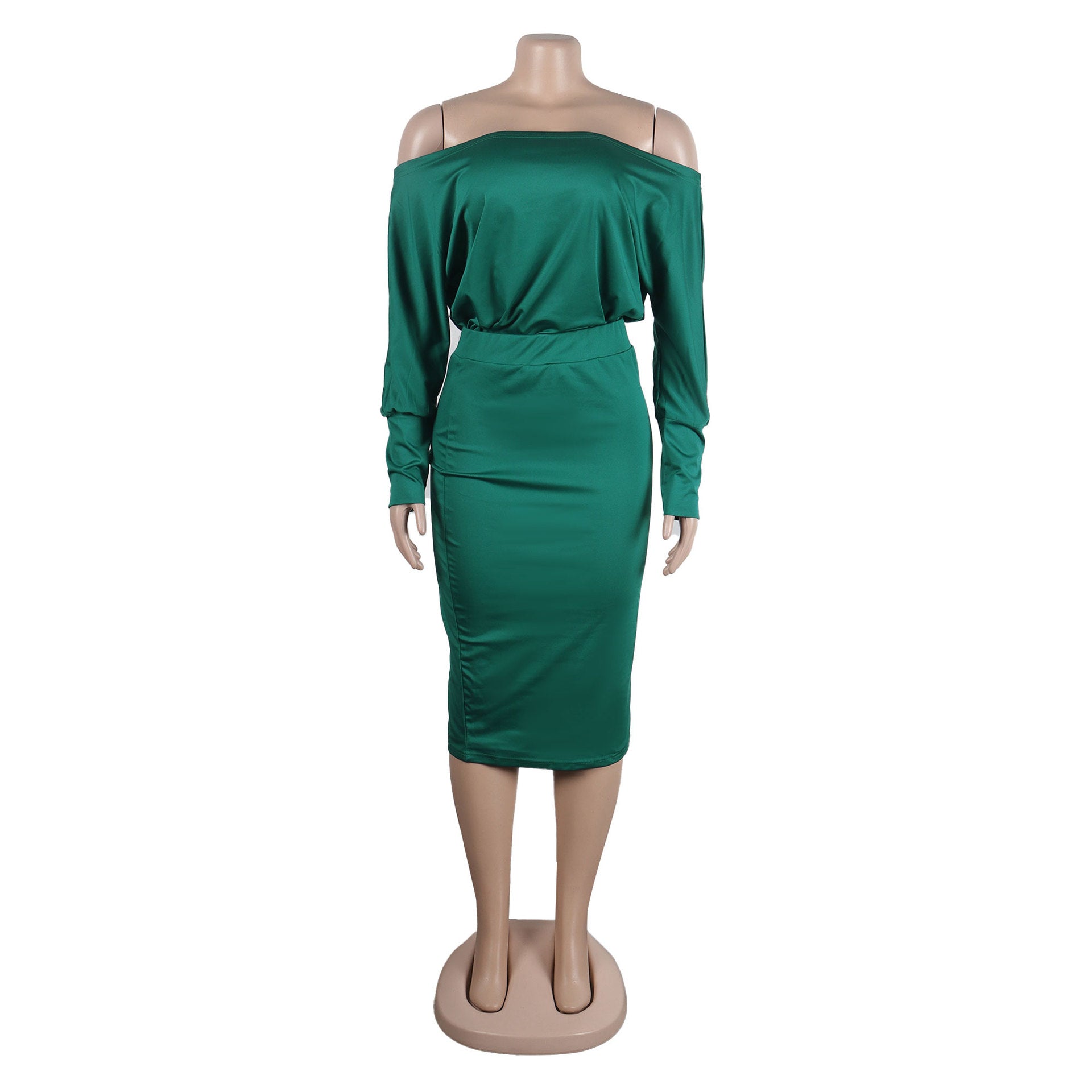 Solid Color Off Shoulder Two-Piece Skirt Set 11