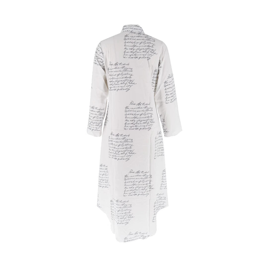 Casual Turndown Collar Slit Long Sleeves Letter Print Long Shirt Dress 4