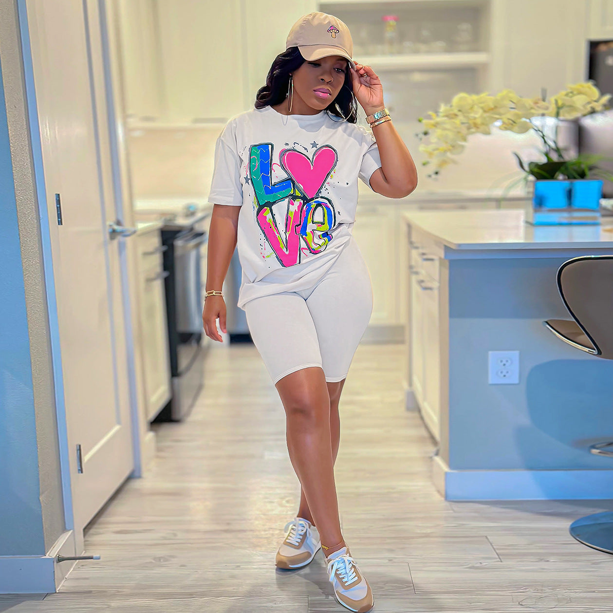 Women's Summer Fashion Casual Sport Solid Color Short Sleeve Two Piece Shorts Set 5