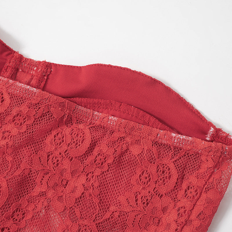 Women's Spring Solid Casual Lace Crop Strapless Top Slim Bell Bottom Pants Two Piece Set 16