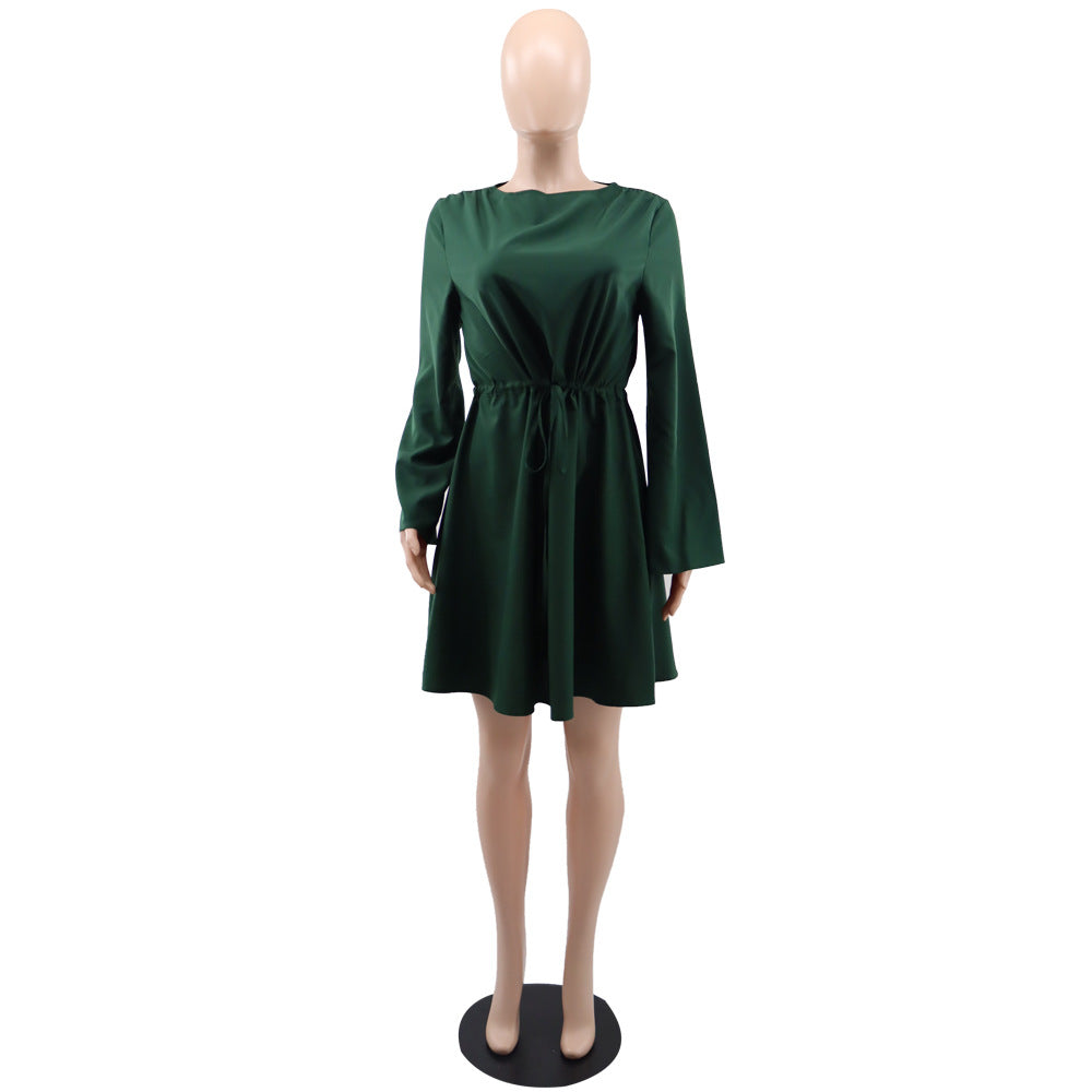 Bell Sleeve Drawstring Slim Waist Casual Women's Dress 13