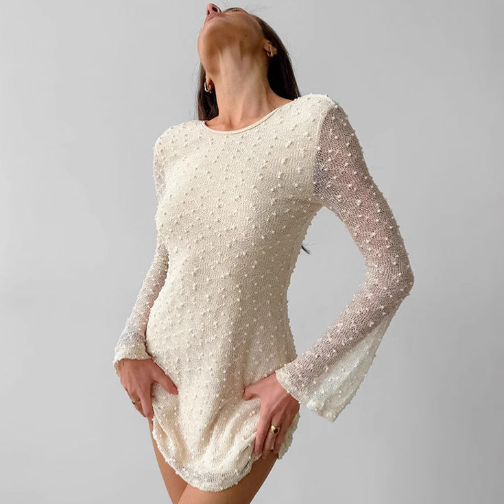 Sexy Slim Round Neck Lace Jacquard Spring Fashion Short Dress 7