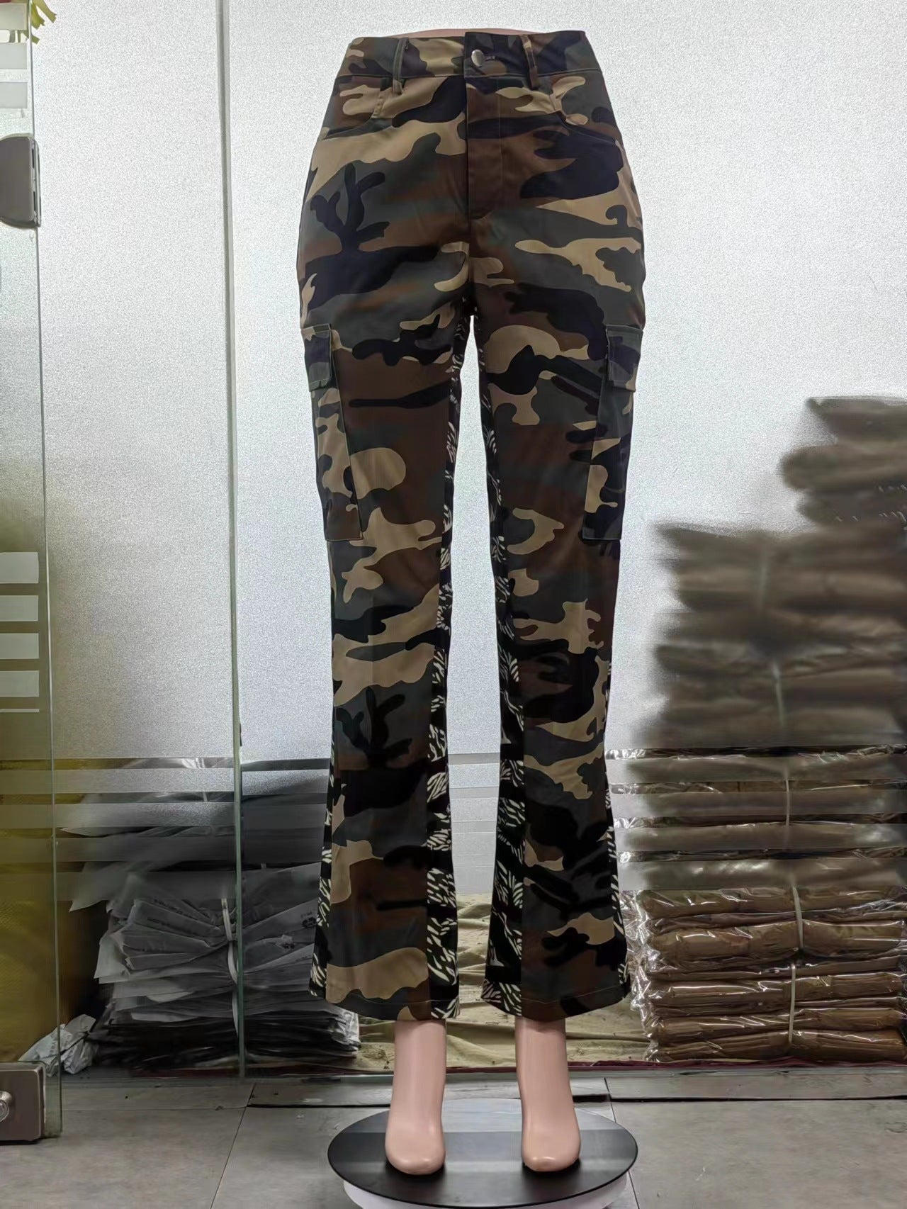 Women's Spring Summer Camouflage Sexy Slim Fit Casual Zip Pocket Cargo Pants 10